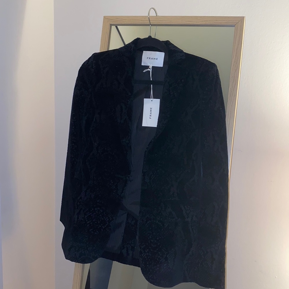 Frame Snake Print Velvet Blazer